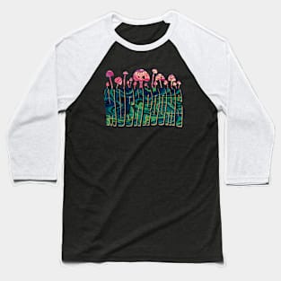 Mushrooms in a trippy, hippy type design Baseball T-Shirt